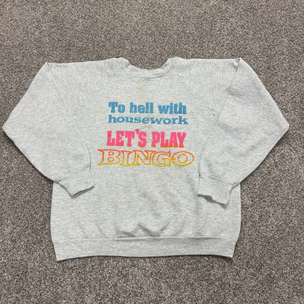 Vintage Fruit Of The Loom Sweatshirt Womens Large Gray Bingo Graphic Pullover